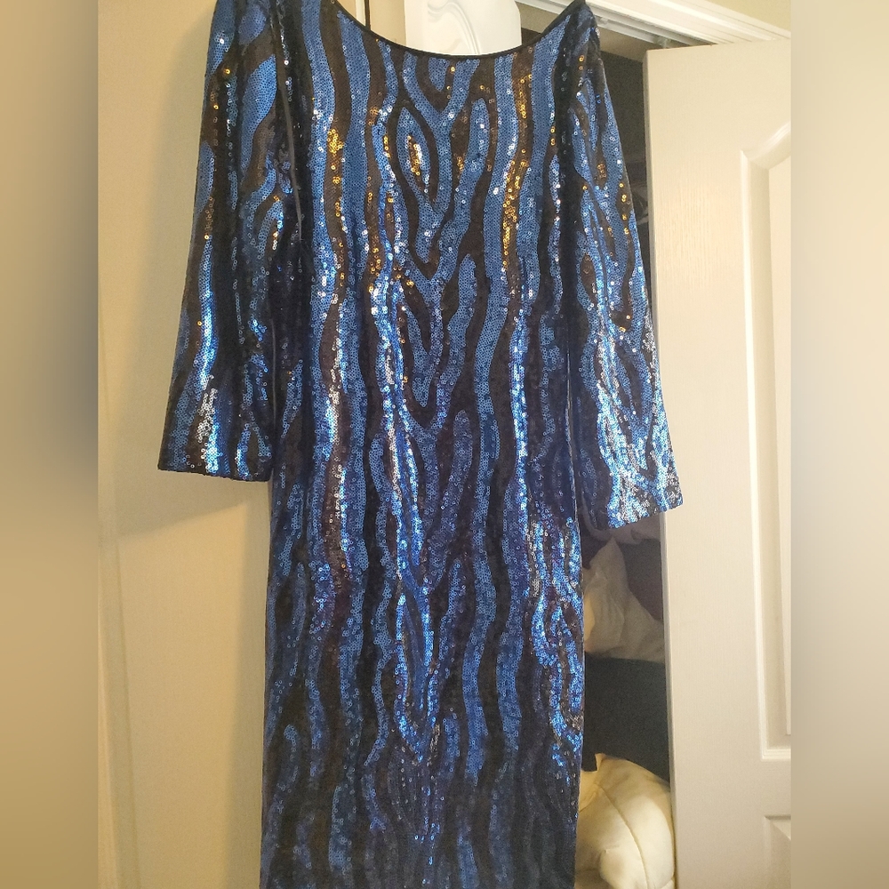 Blue and black sequin dress